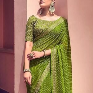 women's georgette bandhani printed saree with unstitched blouse piece