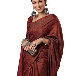 women's woven design zari work banarasi silk saree with unstitched blouse piece