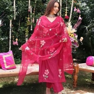 Women's designer women's rayon viscose printed straight kurta with pant & dupatta