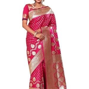 Women's herclozet women's banarasi katan silk gold zari saree-6.3 mtr(dark pink;golden)