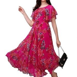 Women's fashion2wear women's georgette floral digital print short sleeve full-length fit & flare long gown dress for girls (et-cywn-e1le)