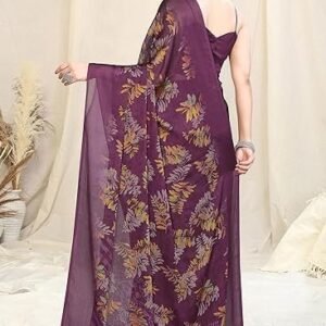 Women's fashion women's stylish chiffon leaf printed saree with blouse piece