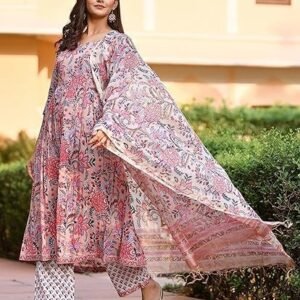 women's viscose floral printed kurta and pant with dupatta set