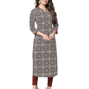 Women's rajnandini women's pure cotton jaipuri printed straight kurti (ready to wear; navy blue and red; s to 4xl)