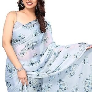 Women's fashion women's chiffon floral printed saree with blouse piece
