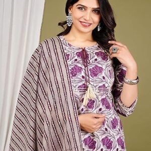 Women's moajaza women's cotton handwork straight kurta with pant & dupatta