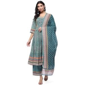 Women Ecru Cotton Anarkali Suit Set